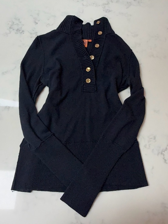 Tory Burch Sweaters - Tory Burch Navy Gold Button Neck Knit Sweater Gold Buttons Women Size M